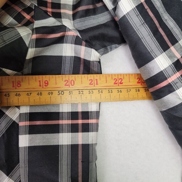 Rafael Womens Plaid Silk Button-Up Shirt Size 10 Black/Gray/Pink Long Sleeve - Picture 7 of 8